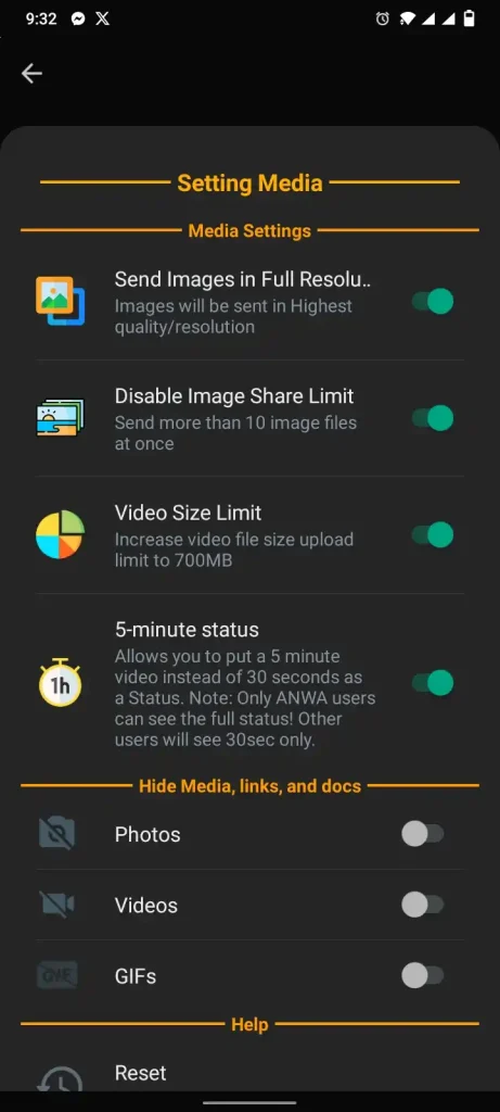 Media settings in AN WhatsApp